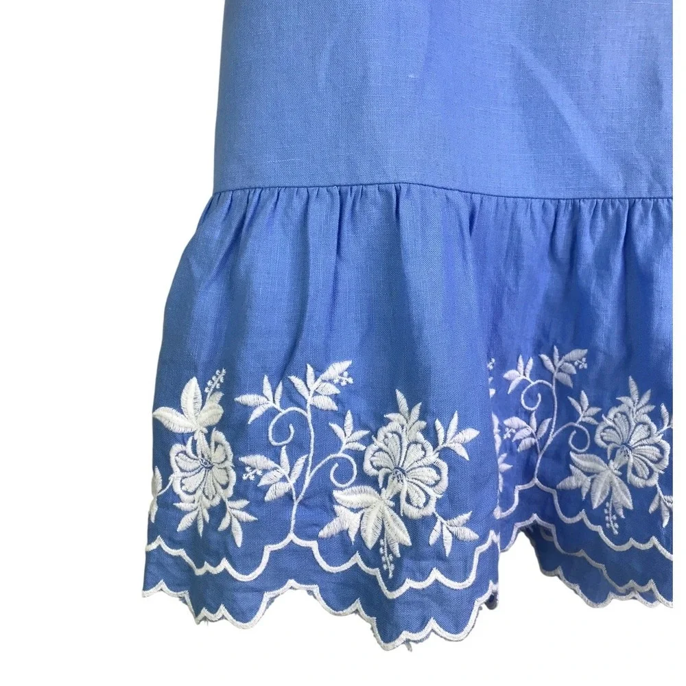 J.Crew Skirt Womens M Blue White Floral Embroidered Elastic Waist Cotton Midi - Picture 5 of 7